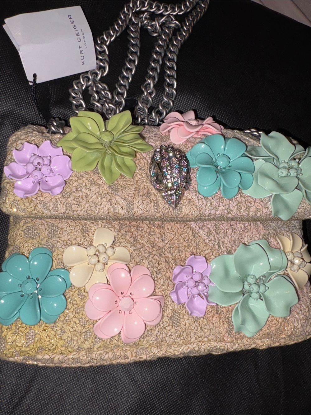 NWT FULL INCLUSION RAREKurt Geiger Floral Embellished Pastel Chain Shoulder Bag